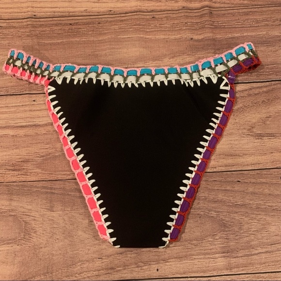 NWOT black neoprene and rainbow crochet trim bikini bottoms XXL - Picture 3 of 5